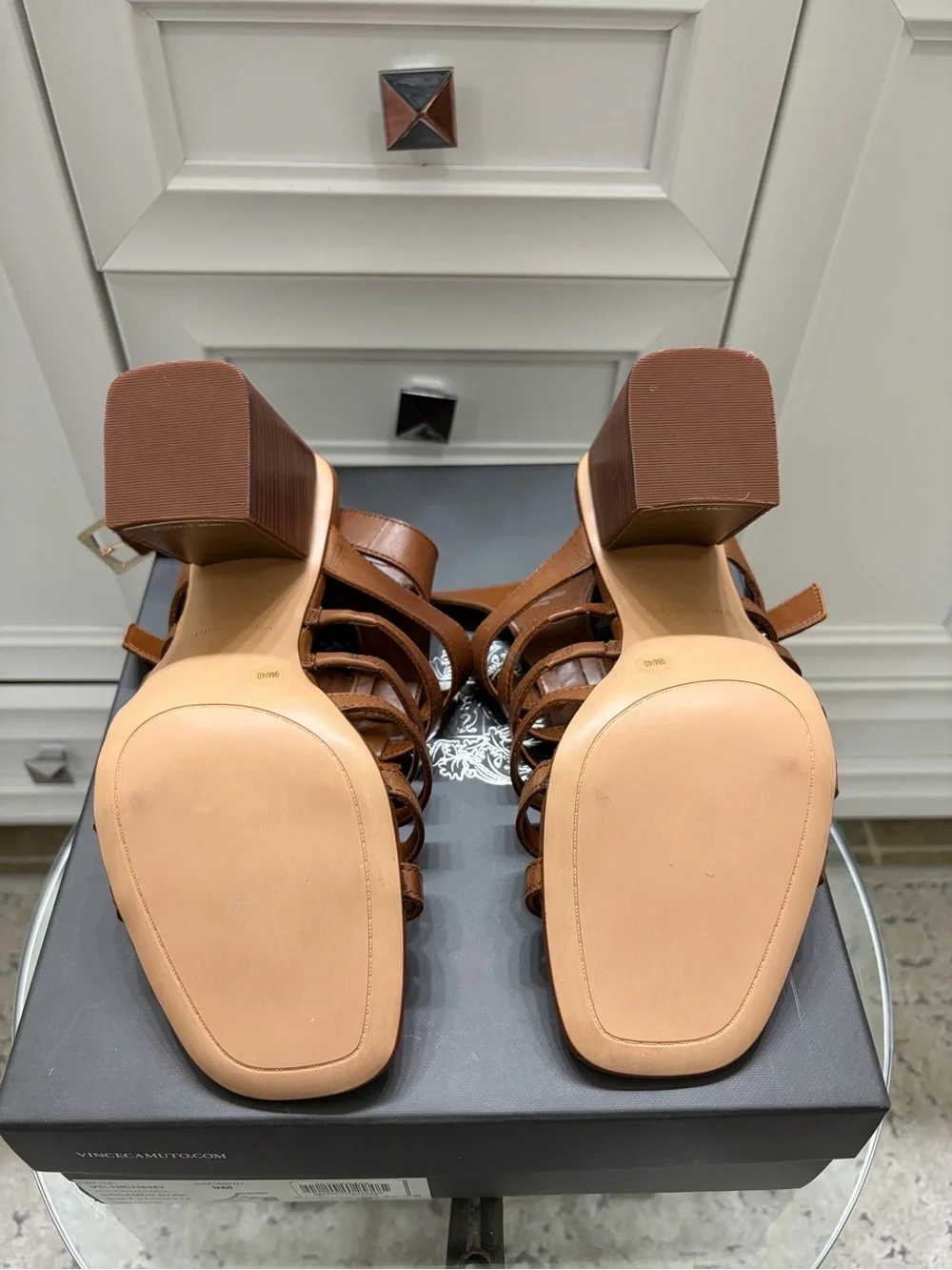 Vince Camuto Hicheny Gladiator Sandals Cinnamon Bark Size 9M Block Heel
